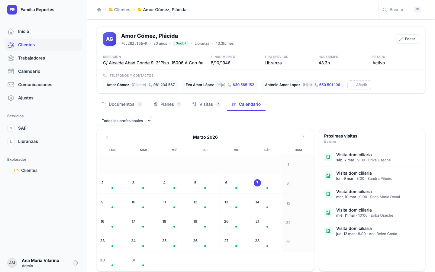 Calendario del cliente